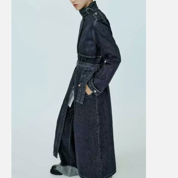 NWT Zara TRF Collection Denim Trench Coat - Picture 2 of 12